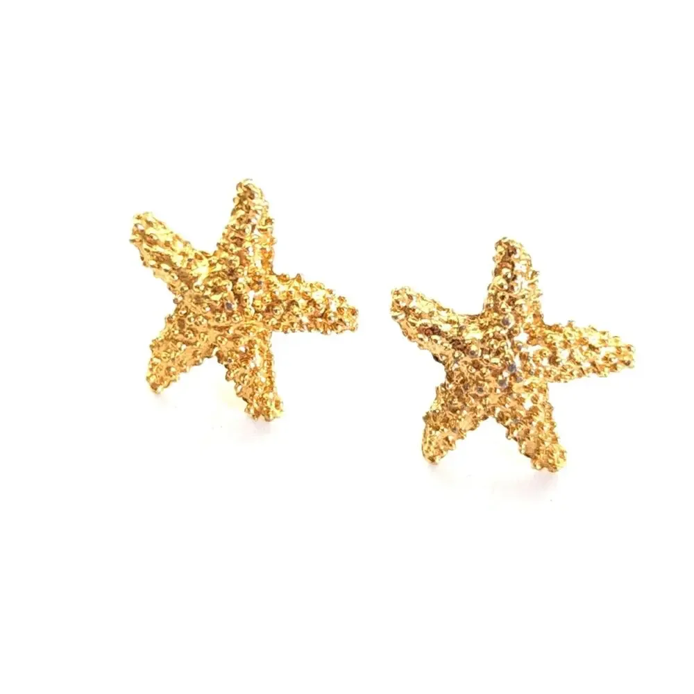 Vintage Gold Tone Nubby Textured Starfish Beach Seastar Post Stud Earrings